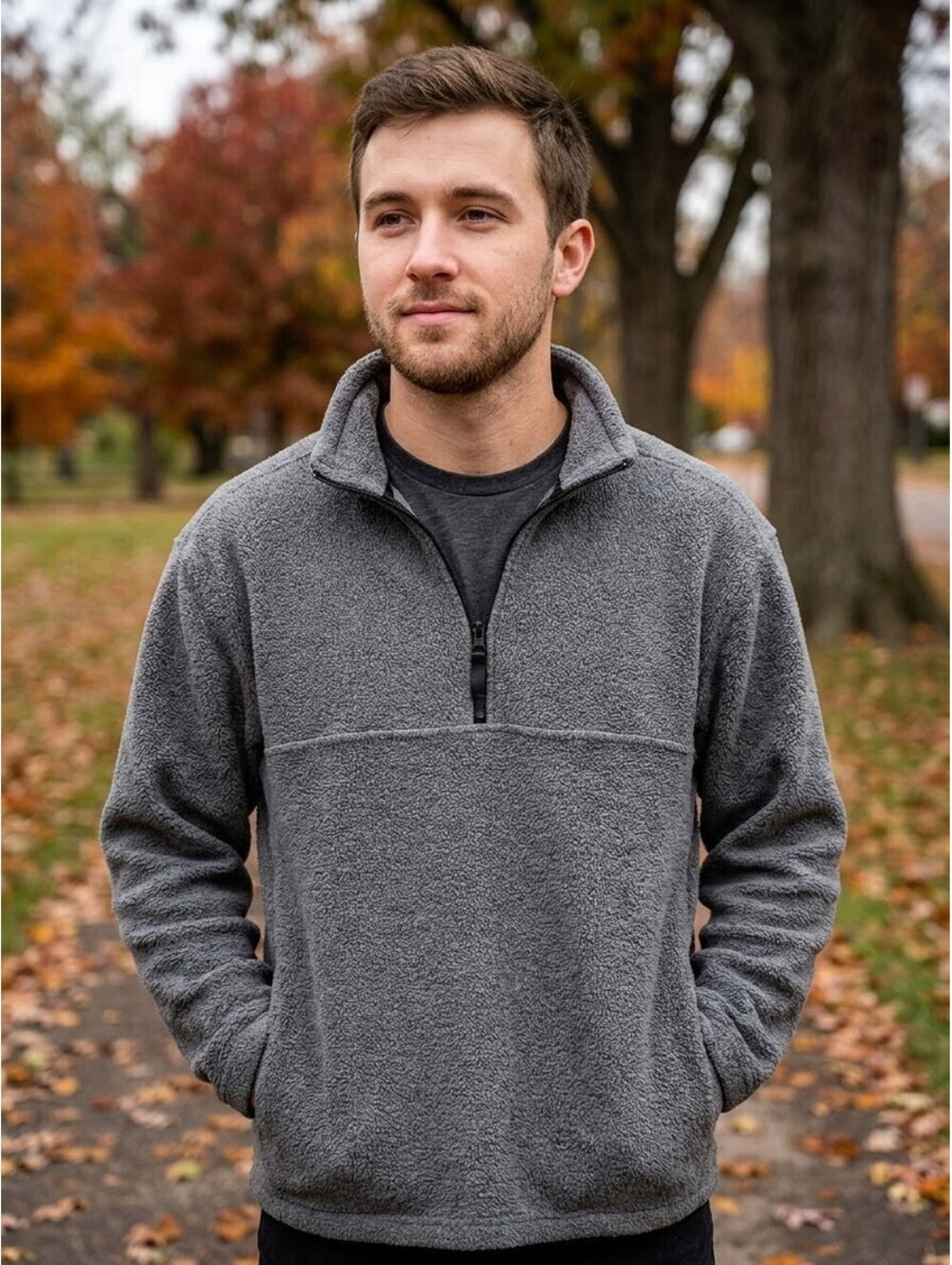 Eddie Bauer Men's Gray Fleece Quarter-Zip Pullover Jacket - Size Medium